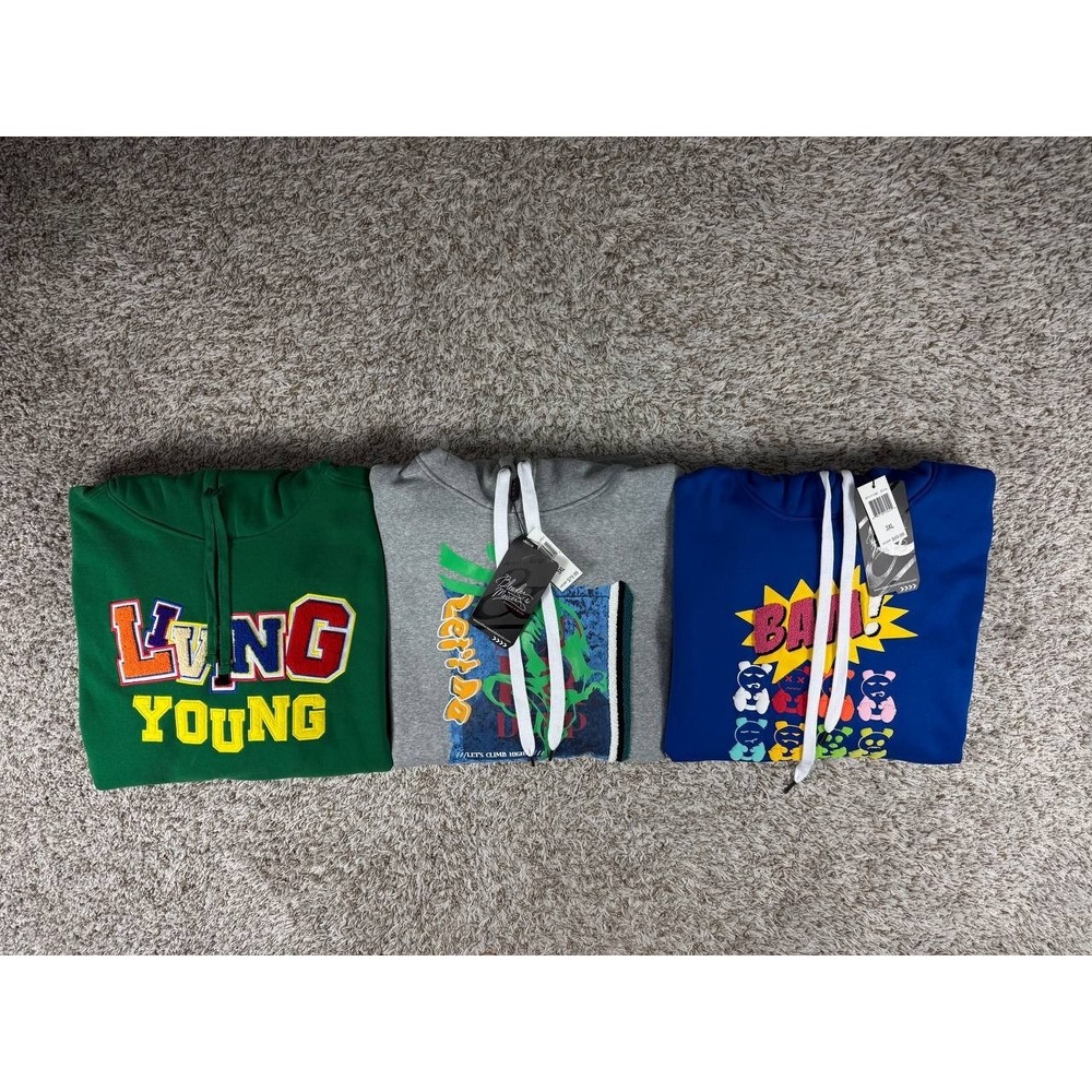 Lot of 3 Bleecker & Mercer Graphic Logo Pullover Fleeve Hoodie Men's 3XL